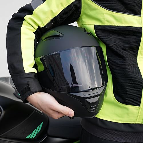 Miniatura 3 de Casco integral negro para motocicleta, moto de calle, carreras para adultos, WS-607 aprobado por DOT (sin visera transparente, solo visera negra, XL)