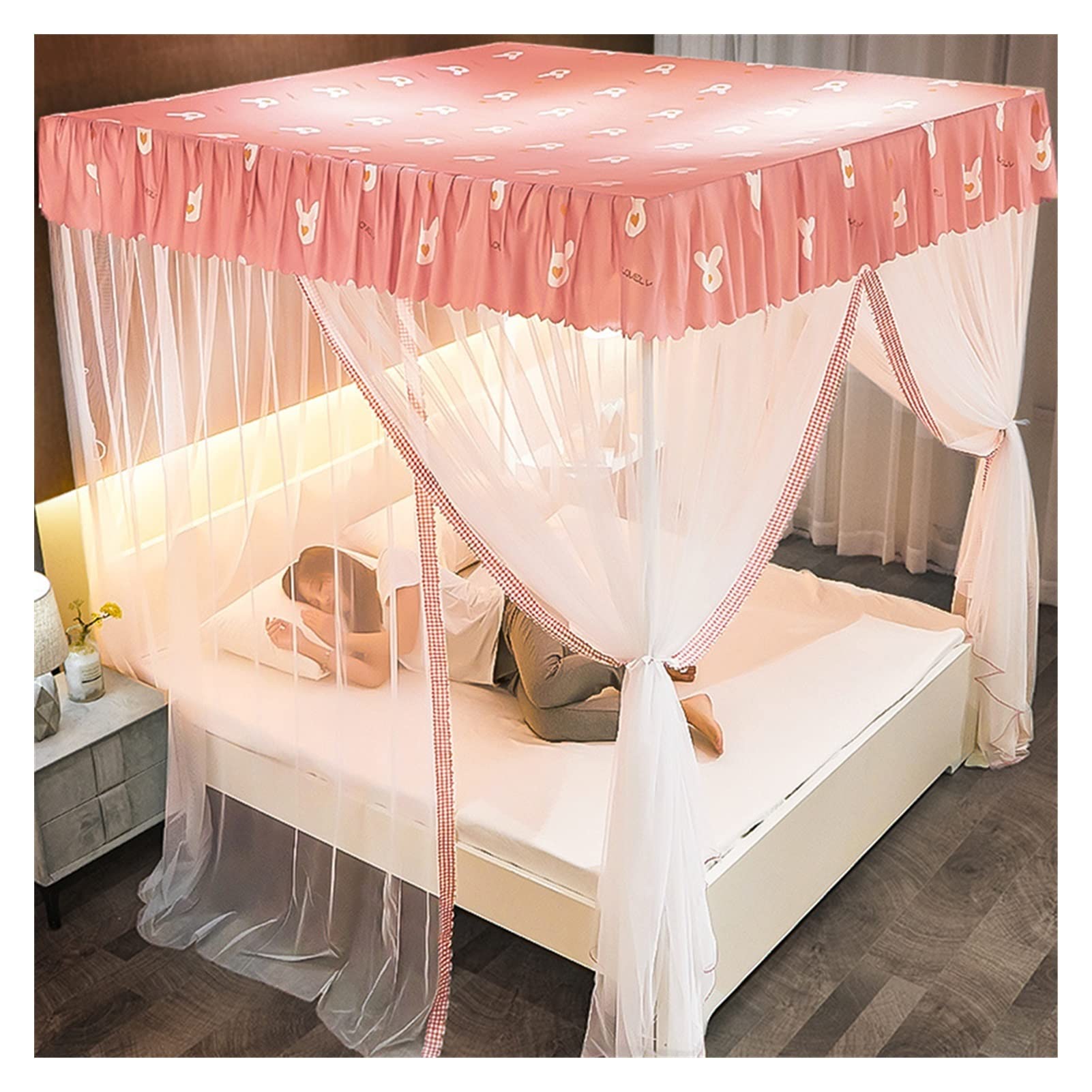GJMSSMY Three-door mosquito net with bed curtain frame Bed Canopy various sizes Simple four-corner shed column installation (Color : D, Size : 1.8 * 2.0m)