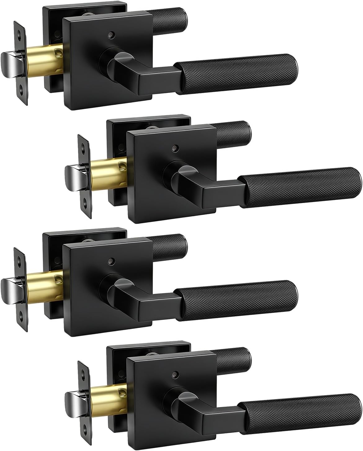 KNOBWELL 4 Pack Door Handles Black Matte Interior Door Levers for Bed and Bath Keyless Privacy Doorknob with Push Button