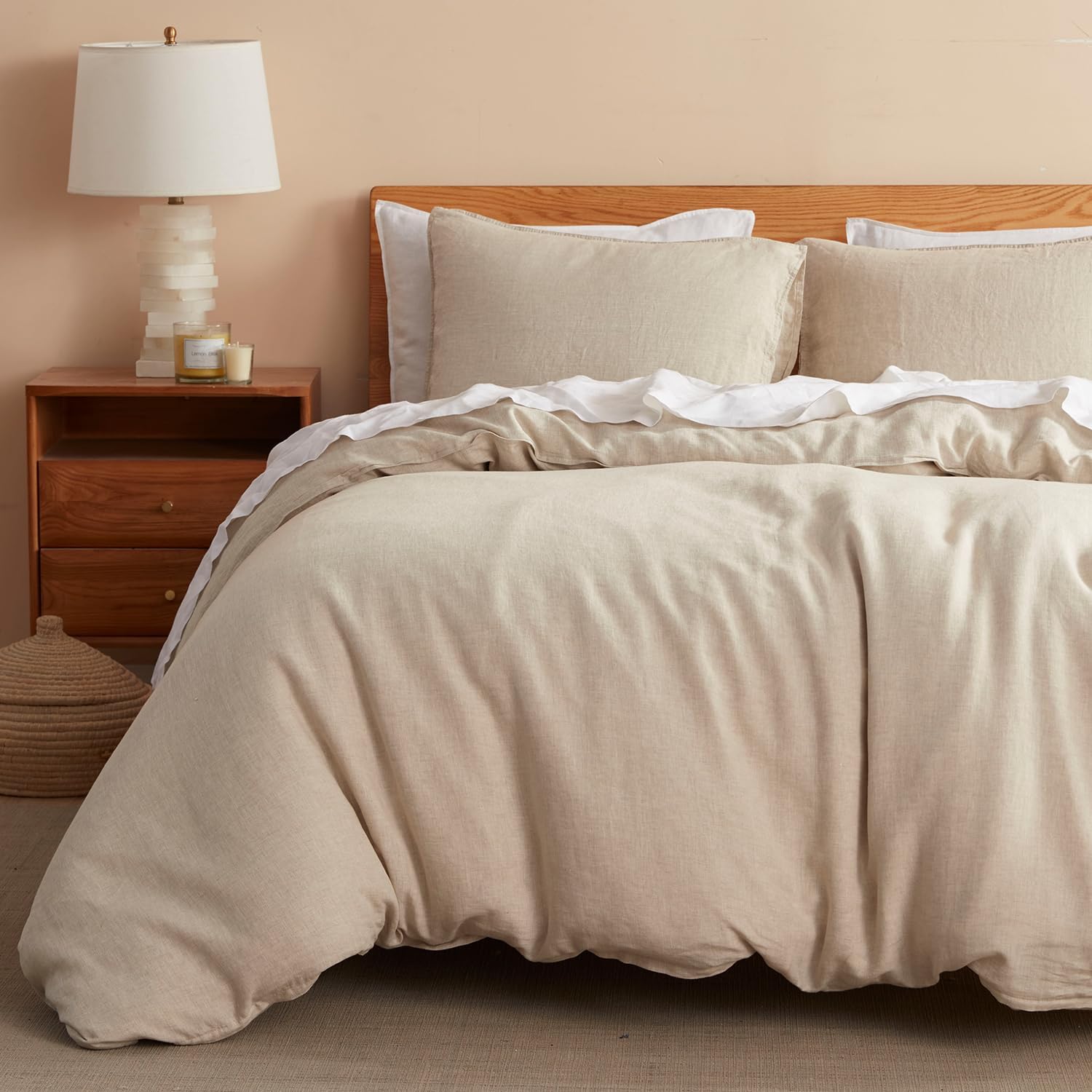 DAPU Pure Linen Bedding Bundle Natural Color in Queen Size