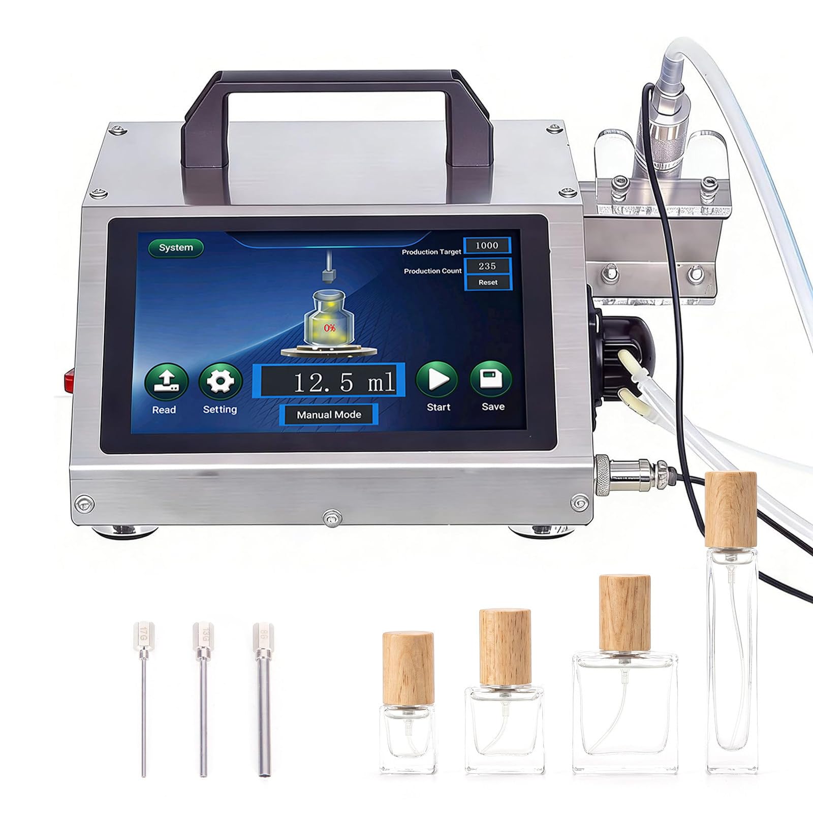 Automatic Liquid Filling Machine, Small Bottle Filling Machine, 1ml-100ml Bottle Filler with Digital Touch Panel, Maximum Flow Rate: 140ml-600ml/Min, For Essential Oil, Eye Drops, Perfume HD1360