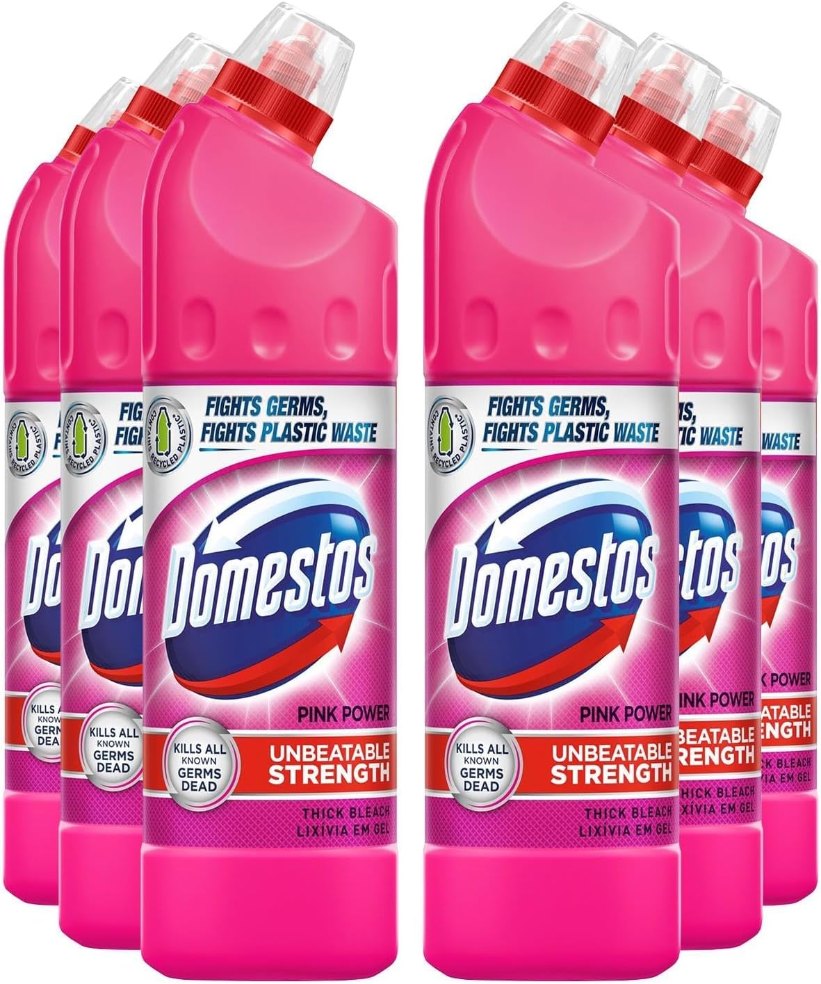 Thick Bleach Pink Power Multi-Purpose Disinfectant Anti-Bacterial Surface Cleaner Gel Limescale Remover for Toilet, Bathroom and Kitchen, 750ml Bulk Buy 6 Pack