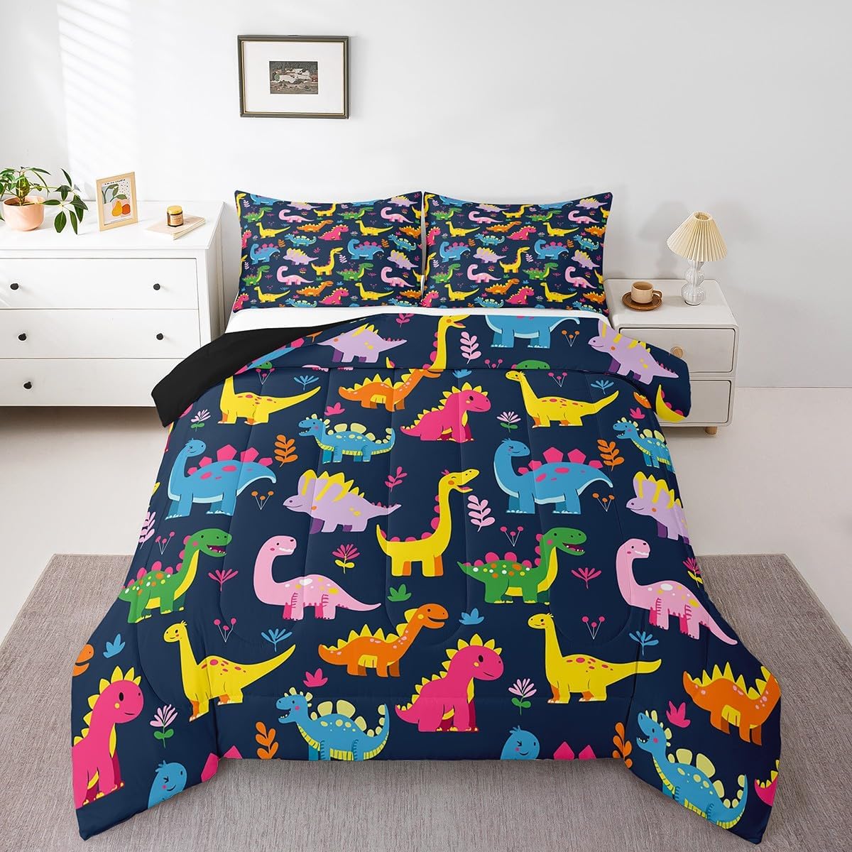 Feelyou Dinosaur Comforter Set King Size 3D Dino Print Comforter for Boys Girls Teens Jungle Dino Bedding Set Breathable Wild Animal Duvet Set Room Decor Quilt Set