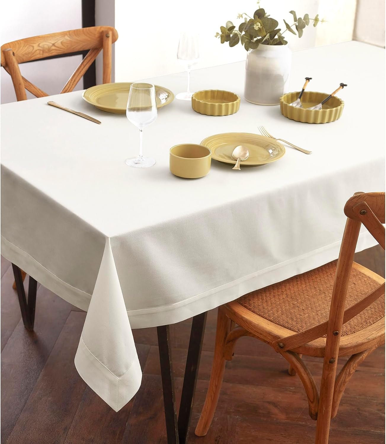 Solino Home Ivory Rectangle Tablecloth 54 x 72 Inch - Dru Cotton Linen Table Cloth, Machine Washable, Soft Durable Fabric Tablecloths for Dining, Spring Summer Decor, Memorial Day
