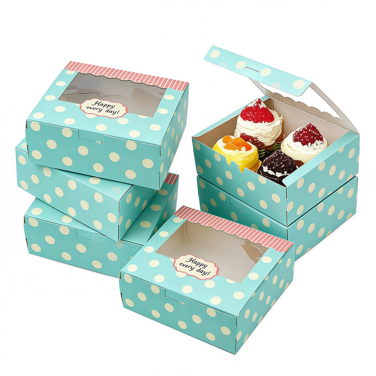 Cookie Boxes, 30 PCS Cupcake Boxes, Mini Cake Boxes Bakery Pastry Boxes with Window for Cake Pastries Pie Board Cardboard Gift Packaging Boxes Bakery Coffee Shop (30, Green, 13.5 x 13.5 x 5 cm)