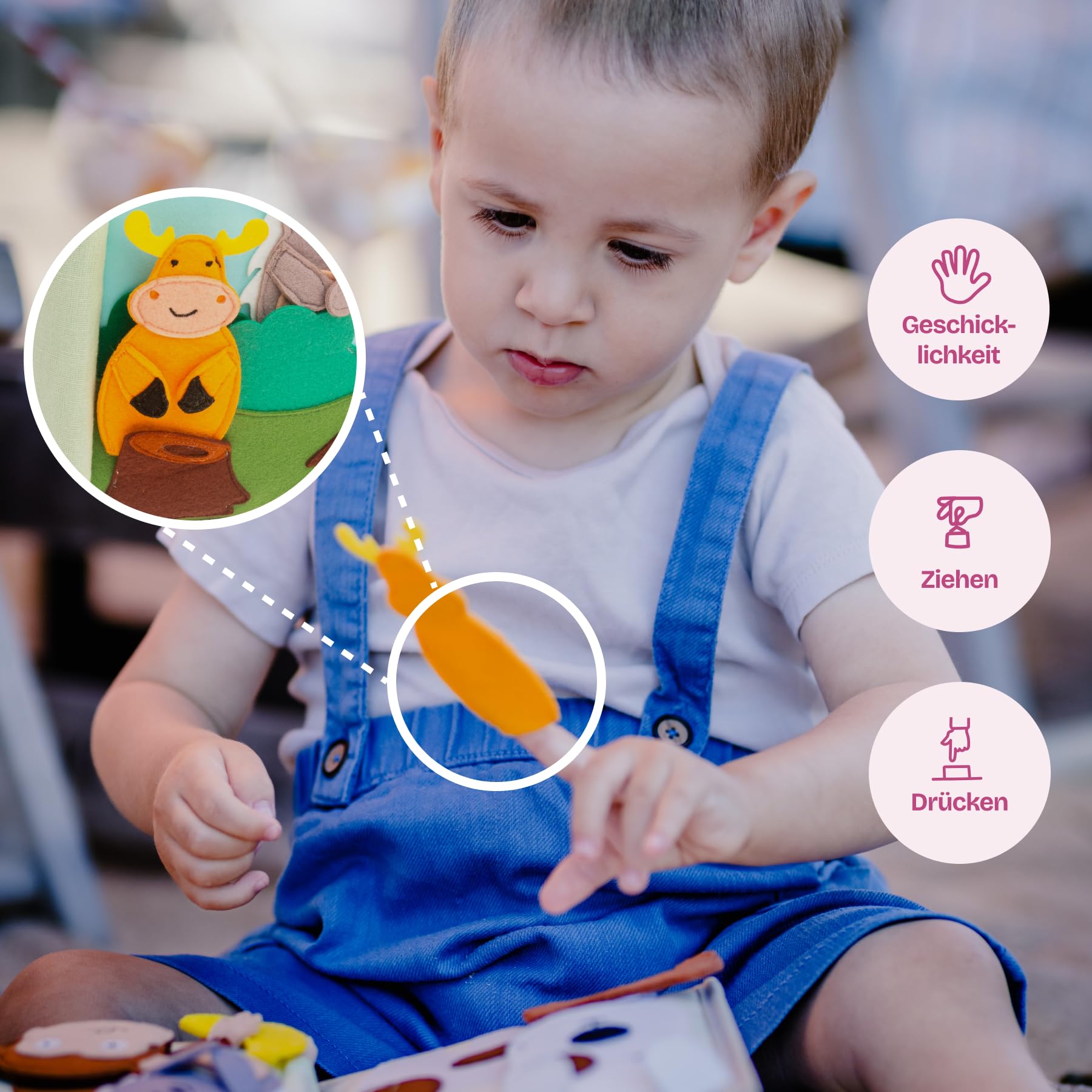 Jolly Designs Mini Quiet Book Les Amis des Animaux – Jouet Montessori dès 12 Mois – Livre sensoriel & Livre Tissu pour Enfant – Book Fait Main avec 6 Pages d’activités – Jouet éducatif & de Voyage