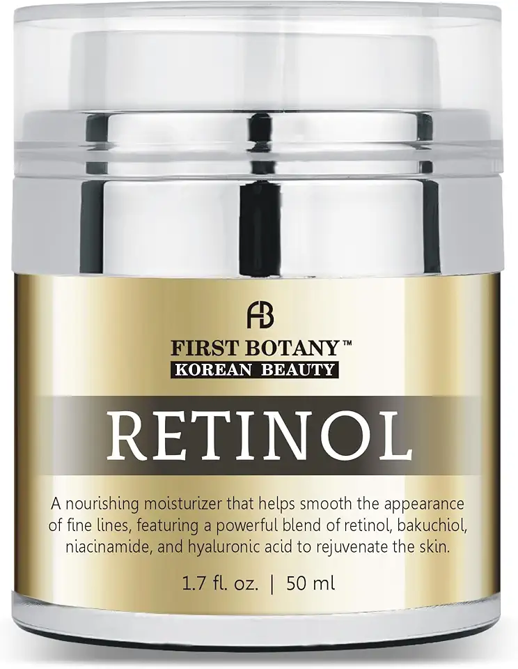 First Botany Creme Facial Hidratante Com Retinol Coreano, E Pescoço Antienvelhecimento Bakuchiol, Ácido Hialurônico Niacinamida, Fabricado Na Coreia, Livre De Crueldade, 50 Ml