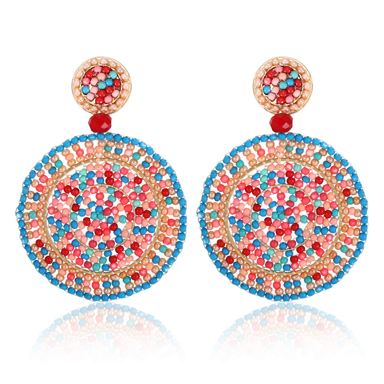 CEALXHENY Beaded Drop Earrings for Women Handmade Colorful Bead Earrings Bohemia Hoop Dangle Earring for Girls