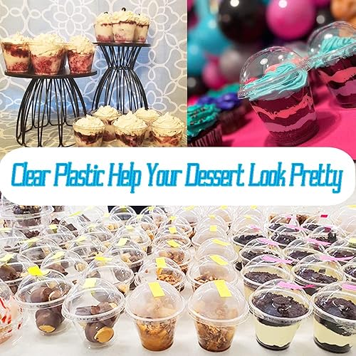 Miniatura 4 de Szsrcywd 50 paquetes de 9 onzas de vasos de plástico transparente, vasos desechables para postres con tapas de cúpula sin agujero, vaso de PET