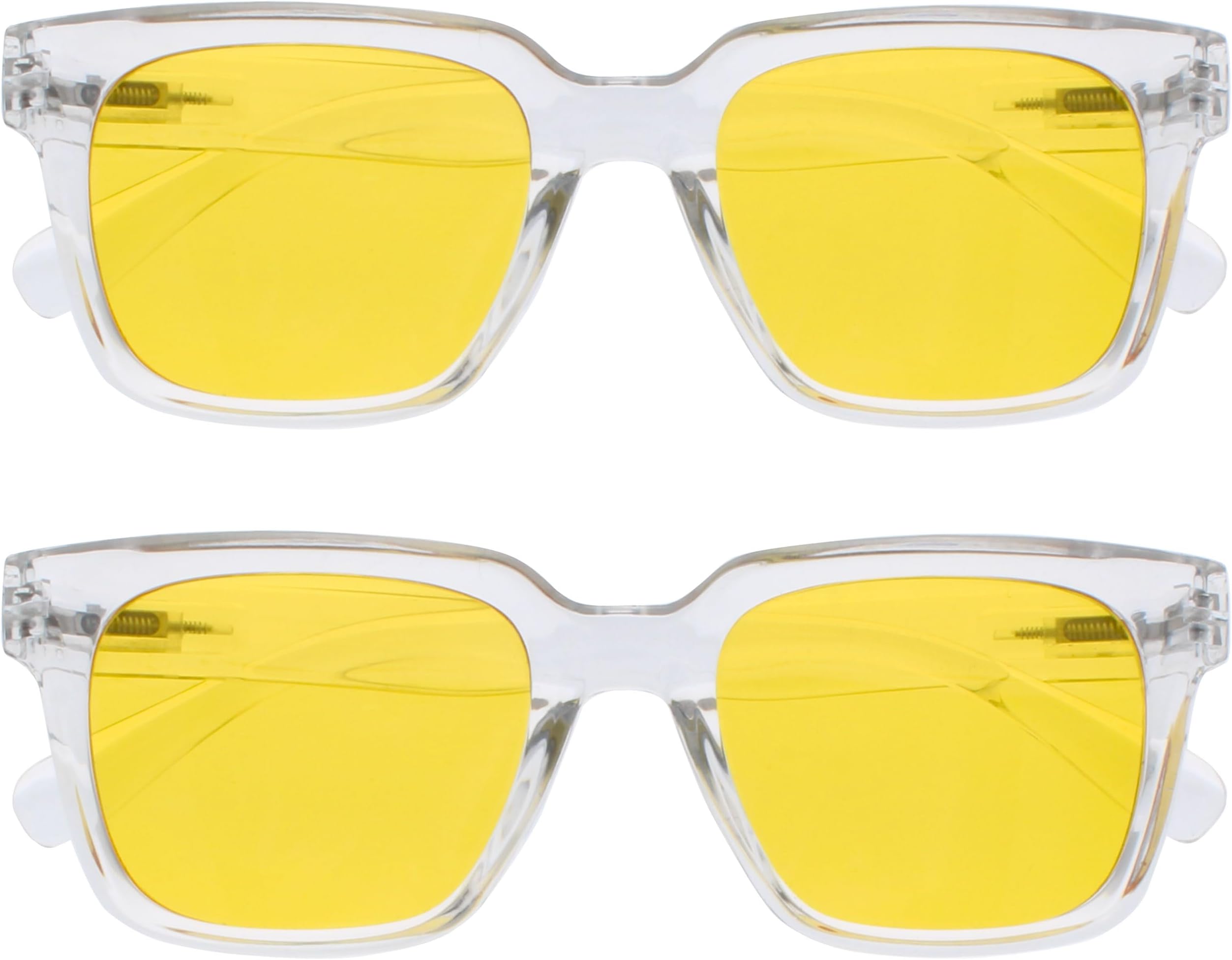 OPULIZE ERA Sunglasses - Yellow Tinted Lens - 2 Pack - Anti-reflective & Anti-Glare - Polarised Lenses With UV400 Protection - Oversized Rectangular Frame - Spring Hinges - Clear - Mens Womens