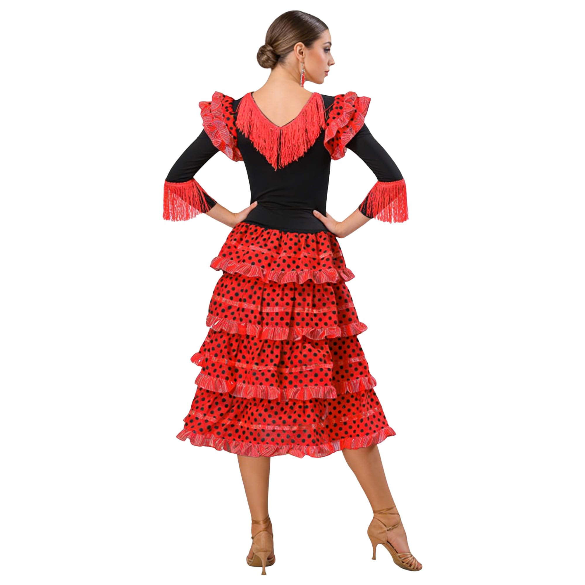 Wildarms Vestido Flamenca Mujer Disfraz Sevillana Traje Andaluz Cordobés con Volantes para Feria de Abril Sevilla Baile Flam - variaciones
