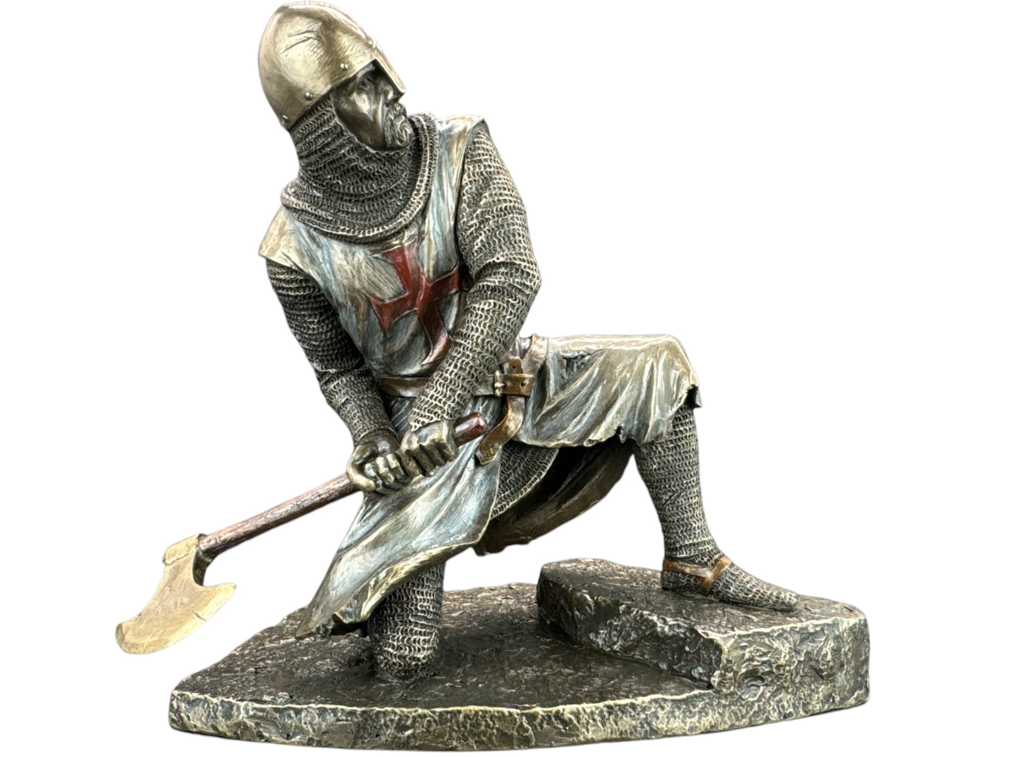 57 SPECIAL REPLICAS Statuette Decoration - Chevalier du Christ agenouillé, TEMPLIER avec Hache - Figurine Decoration Noel Bronze Sculpture Statue Cadeau Homme Cadeau Femme Décoration Salon