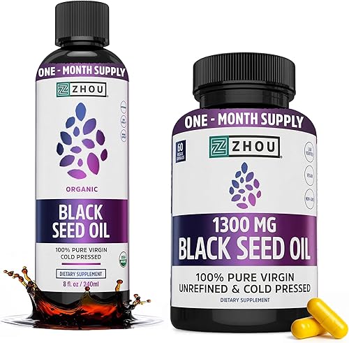 ZHOU Aceite de semilla negra y cápsulas – Aceite de semilla de comino negro prensado en frío, Nigella sativa pura sin refinar, suplemento premium