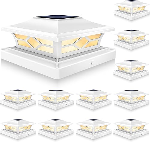 VOLISUN Luces solares de tapa de poste para exteriores, valla de cubierta, paquete de 12 unidades para maderavinilo de 4 x 46 x 6, impermeable, luz