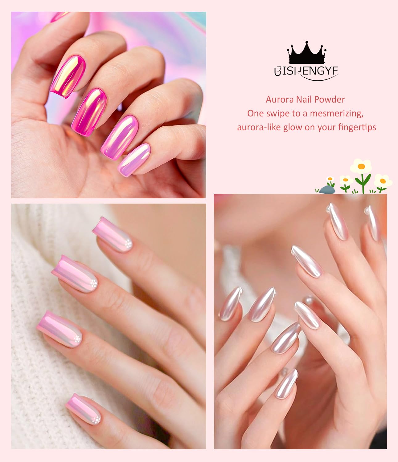 Fairy Effect Chrome Nail Powder BISHENGYF, Pearl Chrome Nail Powder Shiny Mirror Glitter Effect Nail Chrome Powder - Image 2