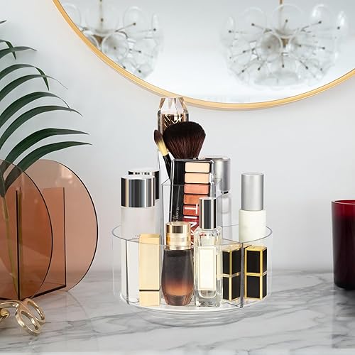 Miniatura 4 de Organizador de maquillaje giratorio de 360 para tocador, mostrador de baño, vitrina giratoria de cosméticos con soporte de 5 compartimentos para