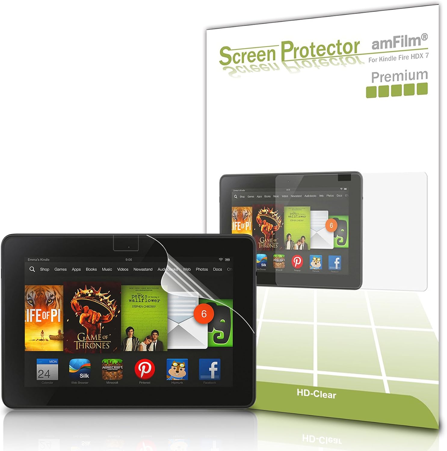 amFilm Kindle Fire HDX 7 Screen Protector, Premium HD Clear (Invisible) Screen Protector for Kindle Fire HDX 7-inch with (2-Pack) [in Retail Packaging]