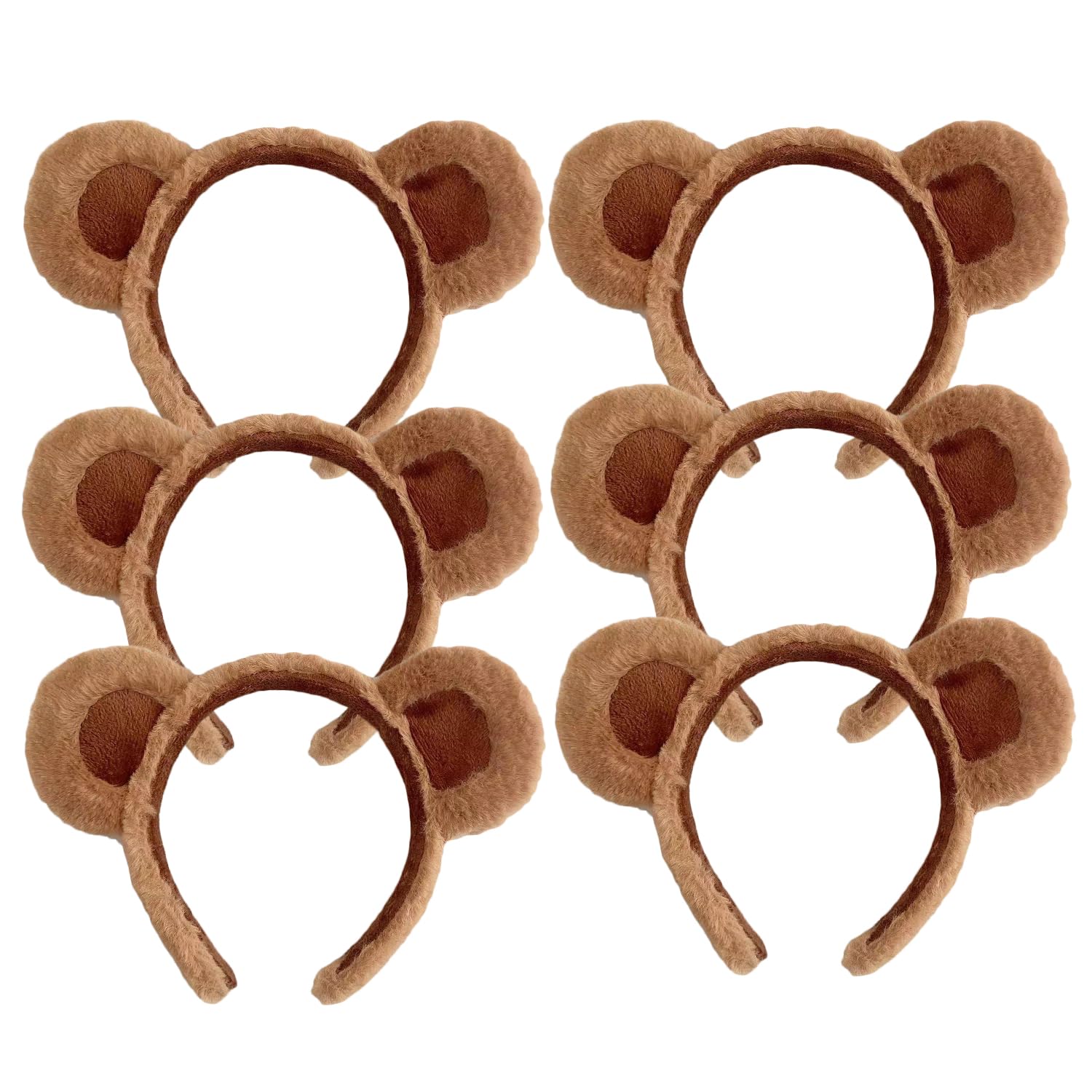 Lezevn Lot de 6 serre-têtes avec oreilles d'ours en peluche pour décoration de maquillage Marron