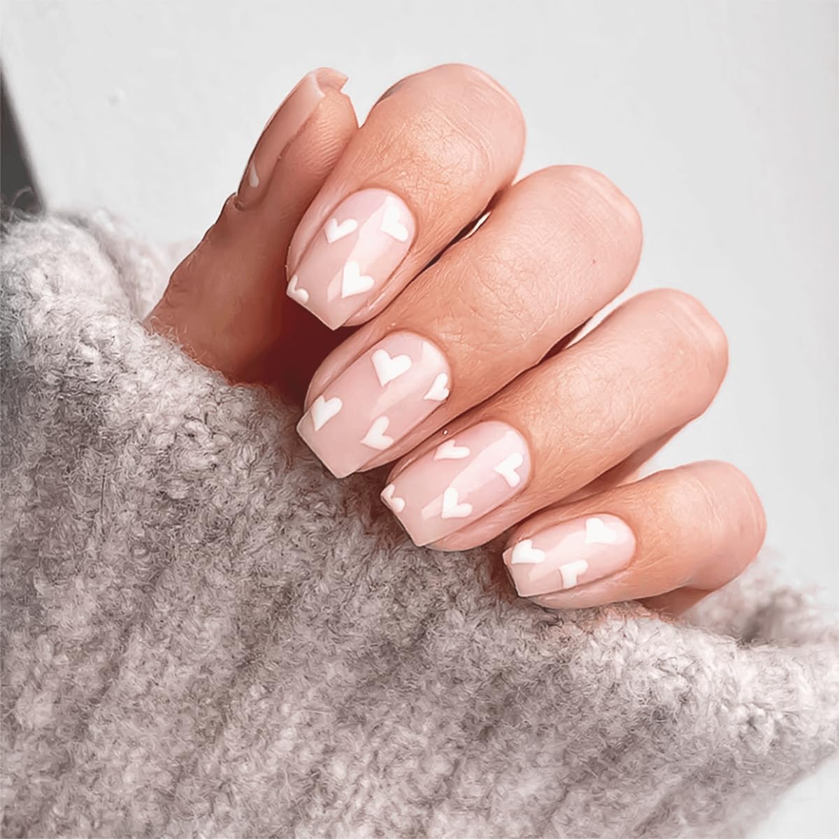 Amazon.com: Valentine's Day Nude Press on Nails Square Fake Nails