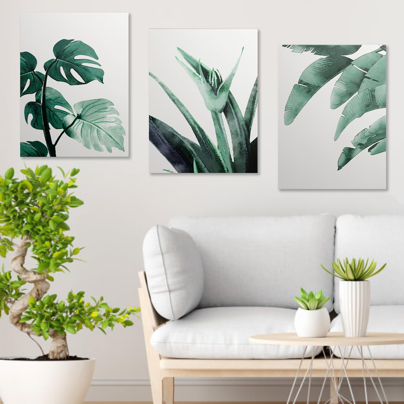 prinfantasy Set of 3 Posters Boho Decor Abstract Canvas Wall Art Prints Framed Pictures Green Minimalist Botanical Plants Painting for Living Room Bedroom Home Wall Decor 30x40cmx3 GYH0176 - Image 2