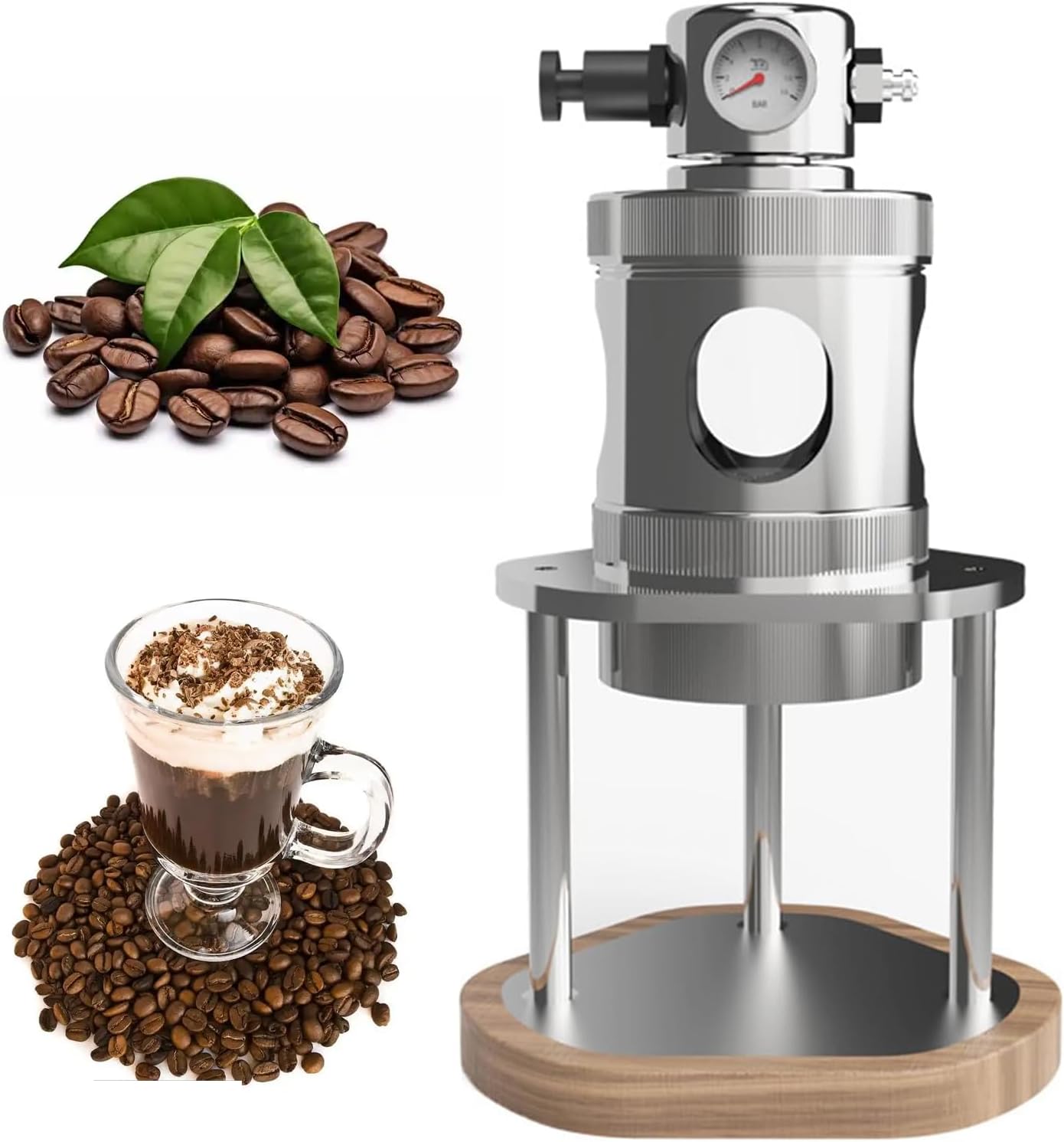 Pneumatic Manual Coffee Machine, Espresso Maker, Portable Manual Espresso Maker, Capacity 80ml, Pressure Range 1-16 Bar, Detachable Design, for 51 or 58 Mm Bottomless Portafilter