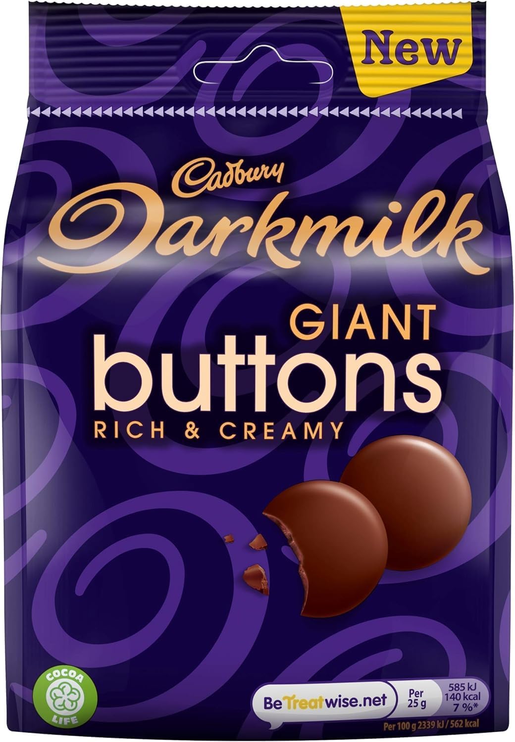 Cadbury Darkmilk Giant Buttons, Rich & Creamy Dark Milk Chocolate Buttons, 105 g (Pack of 1)