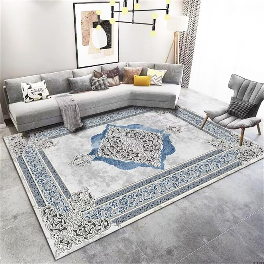 Tapis vinyle facile à nettoyer 200x250cm bleu pour salon et chambre