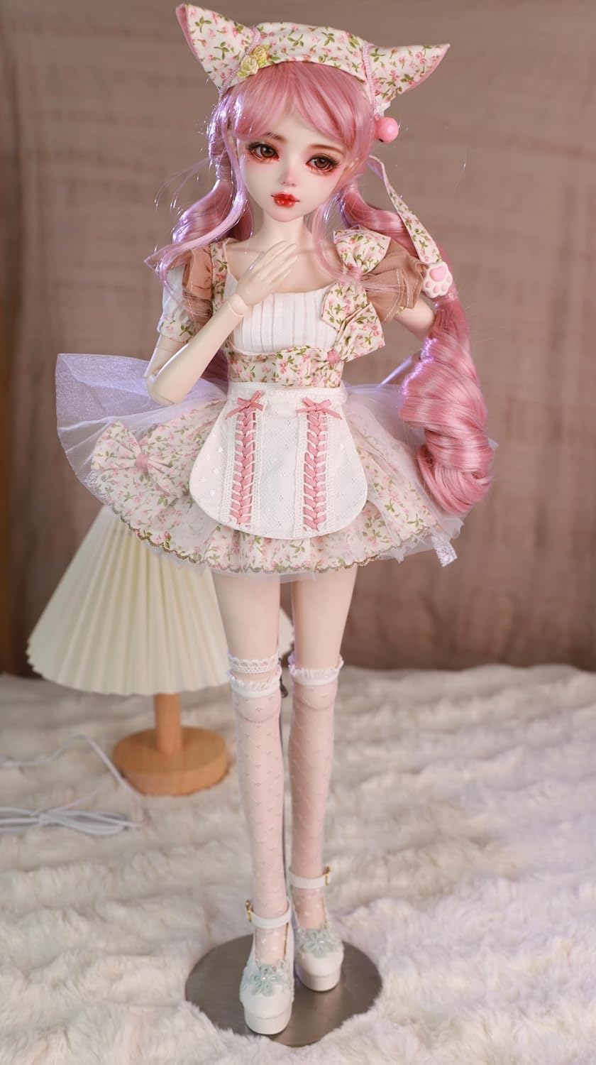 Hand-Painted BJD Doll 1/3,22.8 inches(56cm) Tall,Cute Pink Kitten Style,Princess Doll,PVC Body with 31 Movable Joints,for Ages 15+ and Older,Desk&Wall Decoration