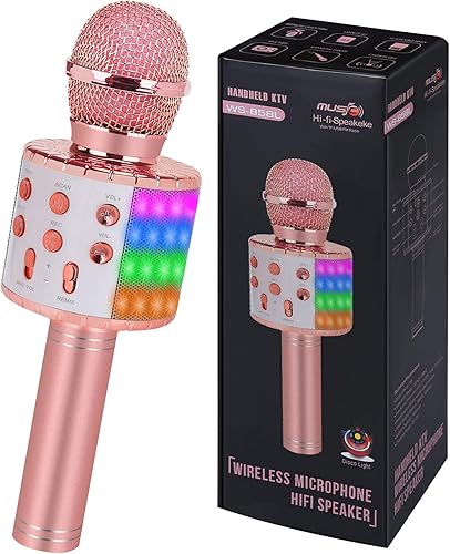Micrófono de karaoke para niños y adultos regalos de cumpleaños para niñas de 6 a 10 años micrófono inalámbrico para karaoke con bluetooth y luz LED Micrófono de karaoke para niños y adultos regalos de cumpleaños para niñas de 6 a 10 años micrófono inalámbrico para karaoke con bluetooth y luz LED
