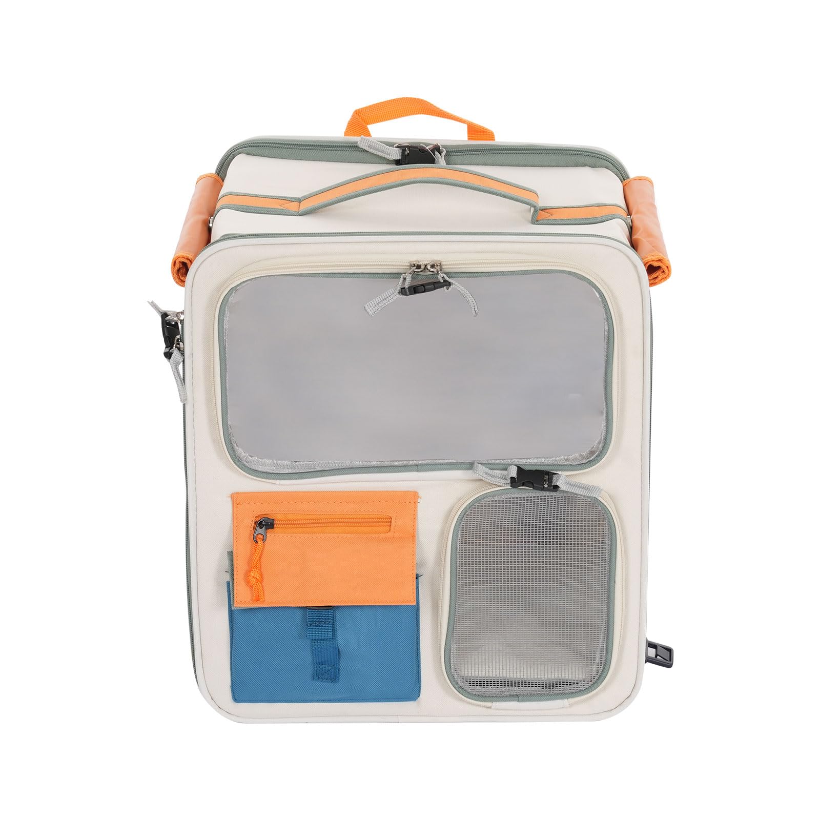 45L Rollende Transportbox 37×27×42cm mit Rollen & Teleskopstiel, Haustiertrolley 47-91cm Verstellbarer, Tiertransporter bis 12,5kg Katze / 5kg Hund