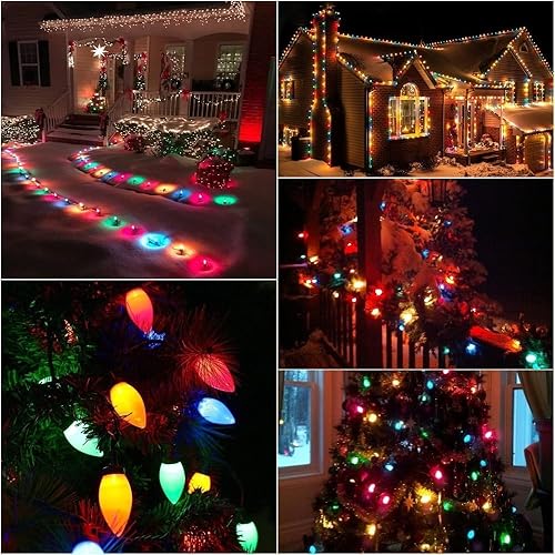Miniatura 8 de Luces de Navidad C9 para exteriores, 33 pies, 50 luces LED de Navidad con 8 modos, 5 juegos conectables, IP65 impermeable para interiores y