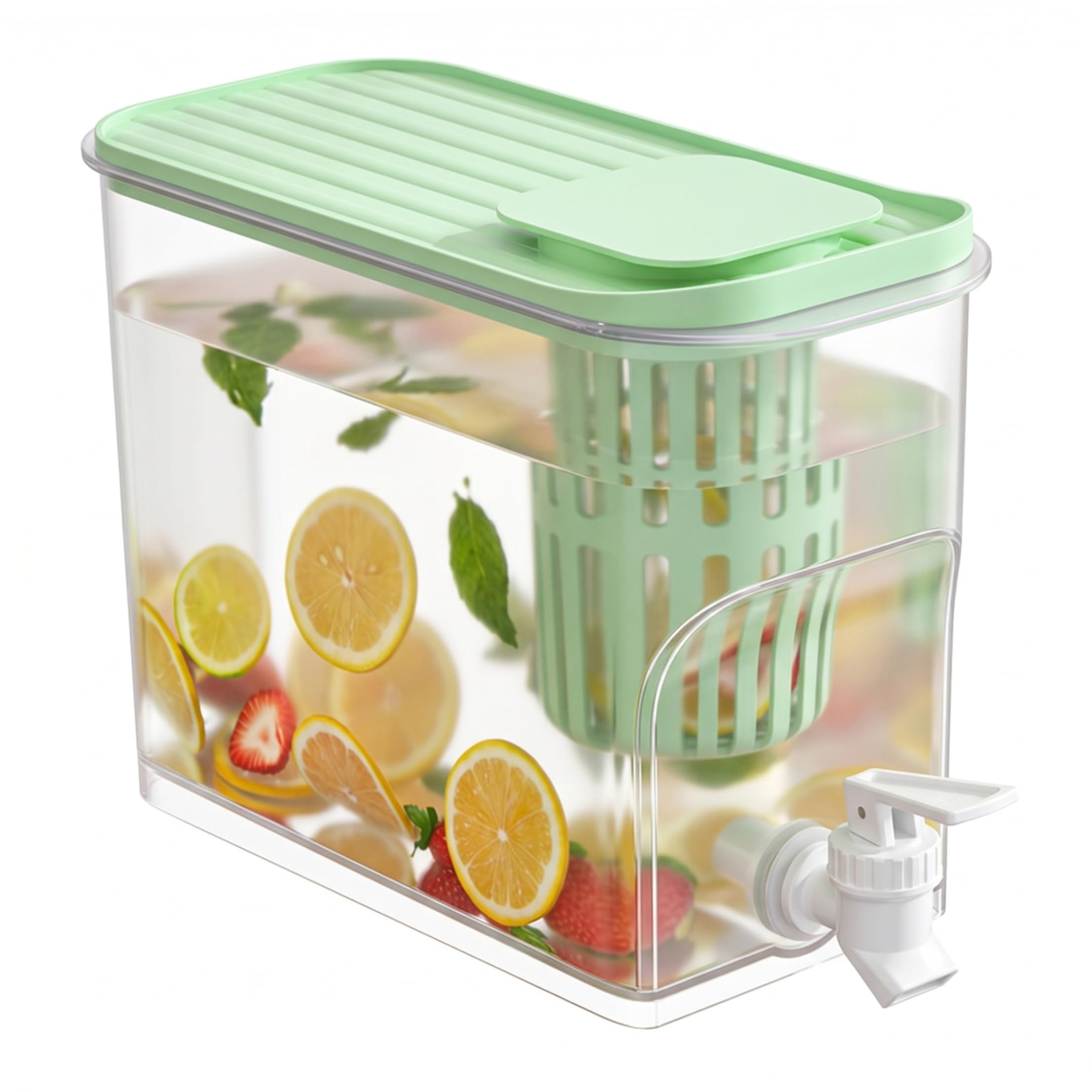 Vistnale Iced Beverage Dispensers|Fridge Drink Dispenser, 4L Transparent Plastic Drink Dispenser with Spigot, Hot＆Cold Resistant Water Container For Fridge Green