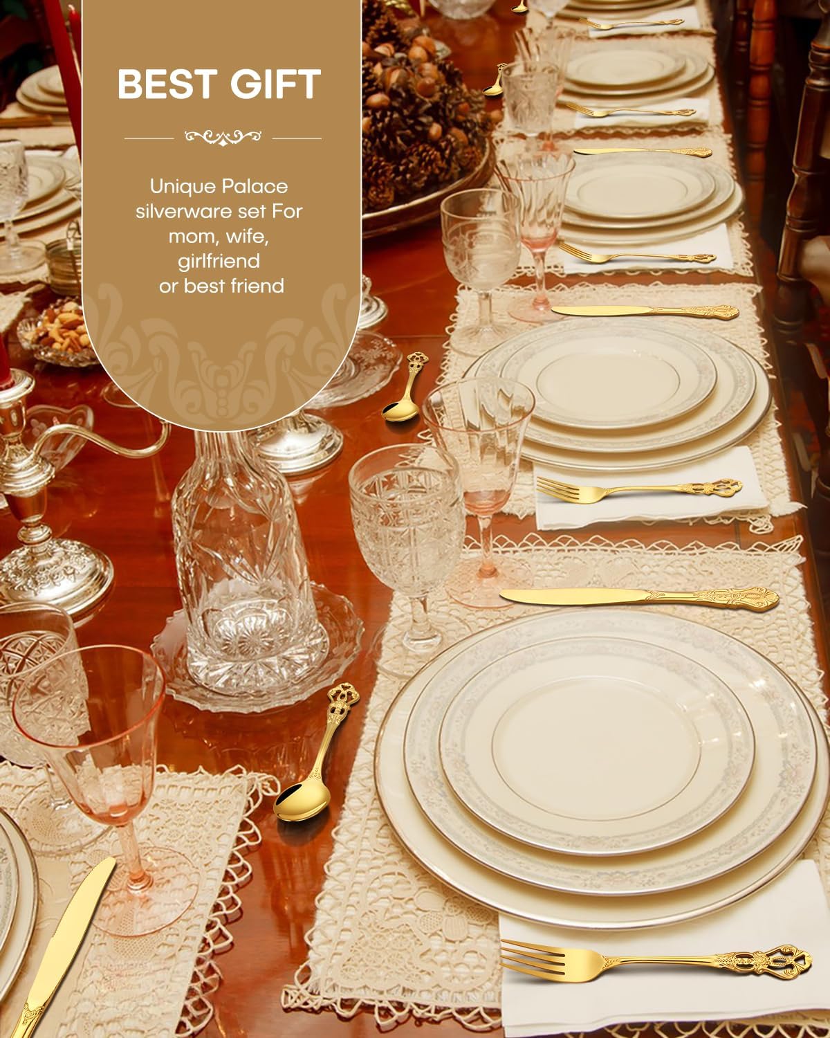 Stapava 20 Pcs Retro Royal Gold Silverware Set, Stainless Steel Gold Utensils Cutlery Set for 4, Gorgeous Flatware Set Include Forks Spoons and Knives Set, Dishwasher Safe, Mirror Polished