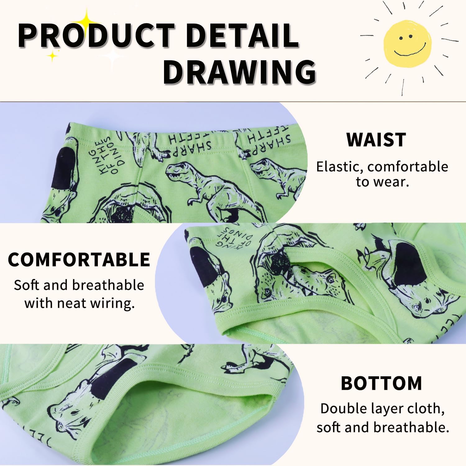 Finihen Boys Soft Cotton Underwear For Toddler Boy Truck Dinosaur Multipacks Briefs Children Undies - Image 5