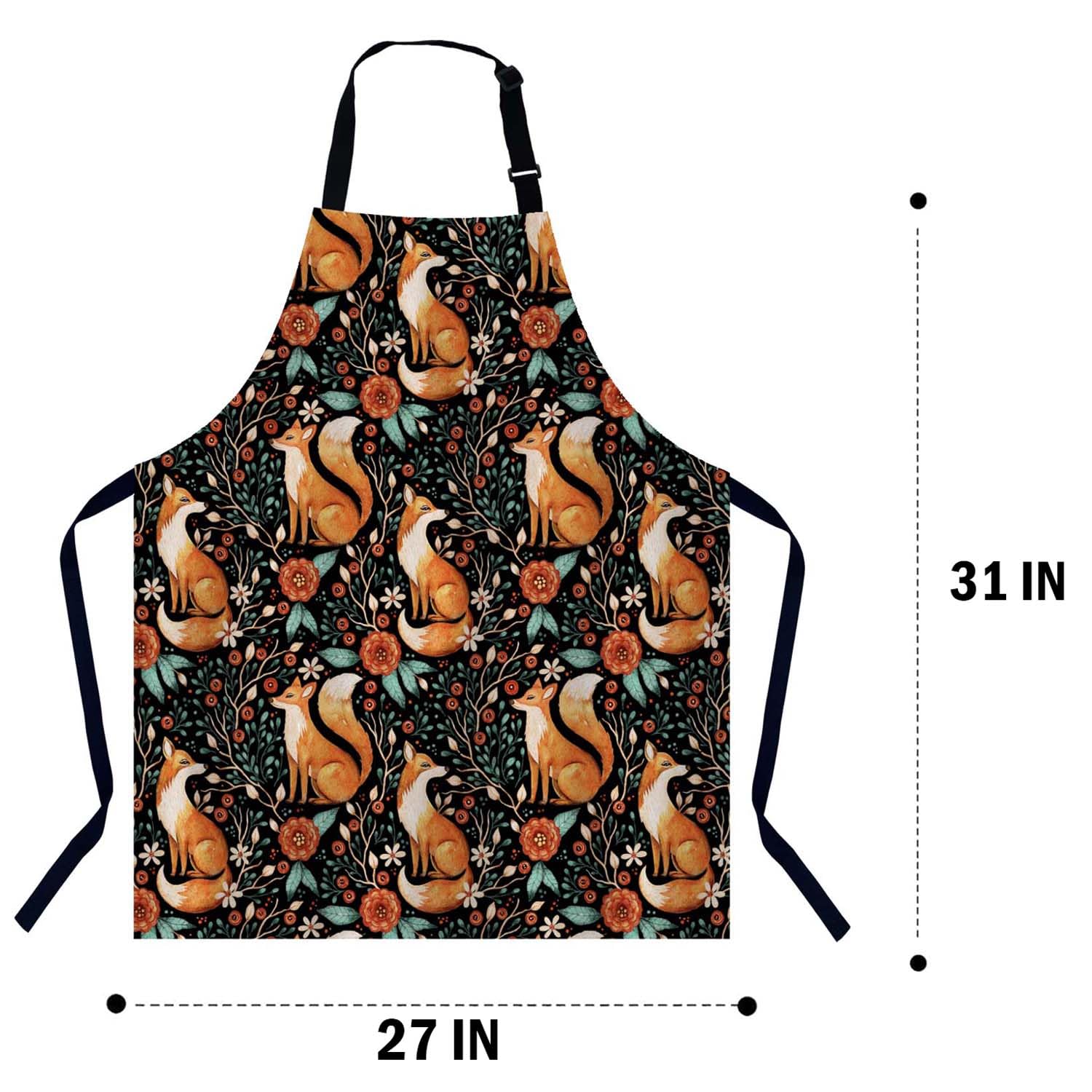BGBDEIA Cute Fox Fall Autumn Forest Flower Watercolor Kitchen Apron for Men and Women - BBQ, Cooking, Baking and Catering Bib - Image 2