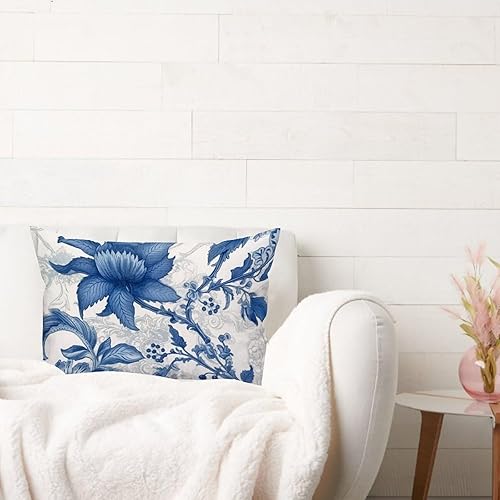 Miniatura 9 de ArogGeld Chinoiserie - Funda de cojín lumbar asiática, color azul marino y rojo, funda de almohada botánica con estampado floral burdeos dorado