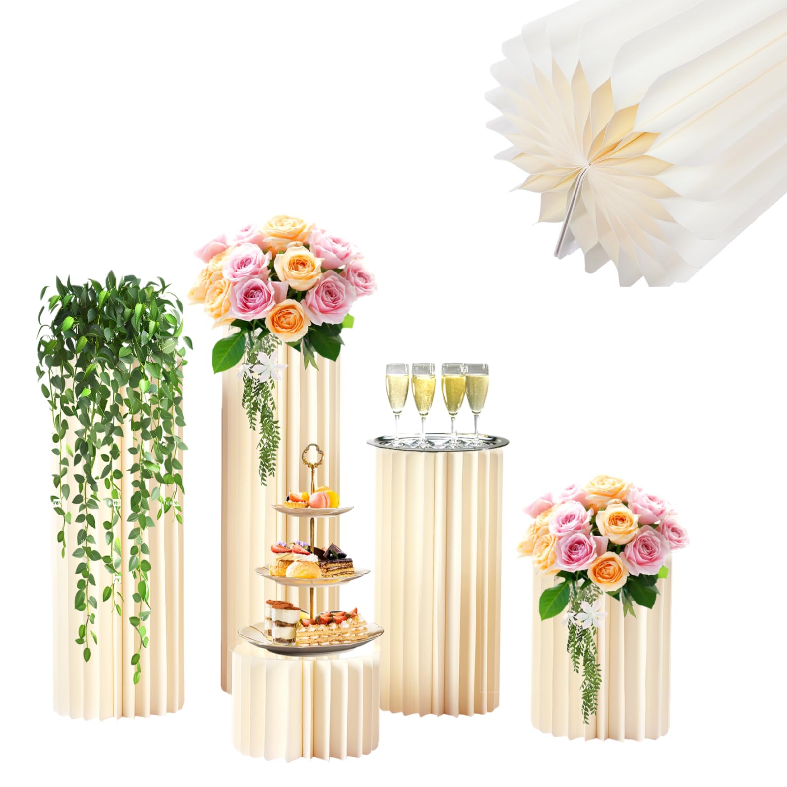 Lot De 5 Supports Fleurs Pliables Carton – Hauteurs 20/40/60/80/100 Cm – Charge 50 Kg Chacun – Idéal Mariage, Anniversaire, Déco Événement