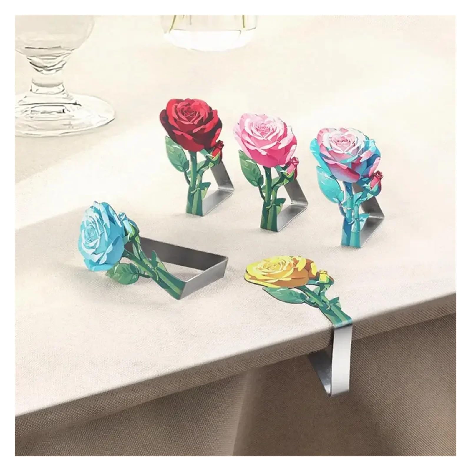 Tischdeckenklammern Modern Stainless Steel Tablecloth Clip Rose Pattern Outdoor Camping Picnic Fixing Tool Decorative