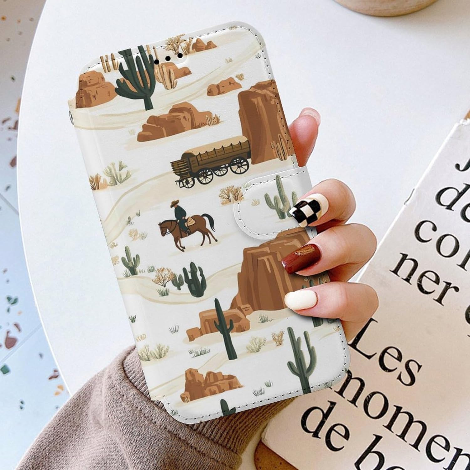 Western Horses Cowboys Compatible with iPhone 16/16 Plus/16 Pro/16 Pro Max/16 E Case Phone Wallet Card Holder Flip Cover with Wrist Strap