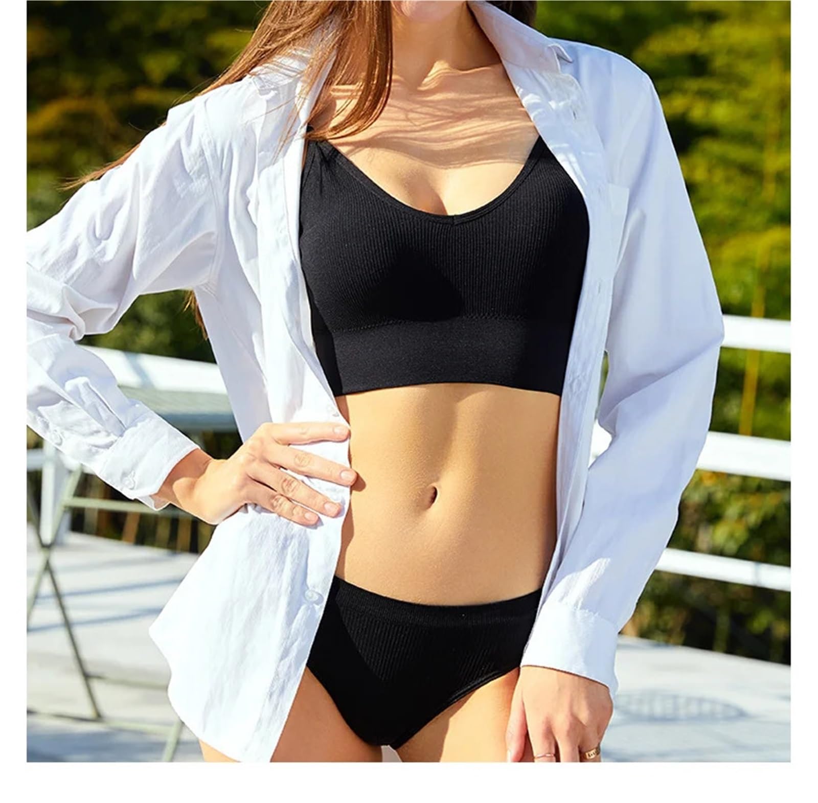Set Reggiseno da Donna, Canotta A V Profonda, Senza Ferretto, Seno Piccolo, Coppa Push-up A Triangolo (Cachi, XL)