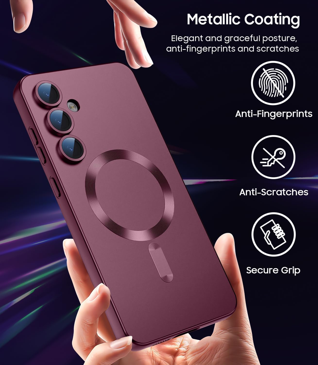 DIZORO Samsung S24 Fe Case, Compatible with Mag Safe, Matte Luxury Metallic Luster Flexible TPU Wireless Charging Shockproof Case with Camera Protector Back Cover (Wine) — Amazon image 4
