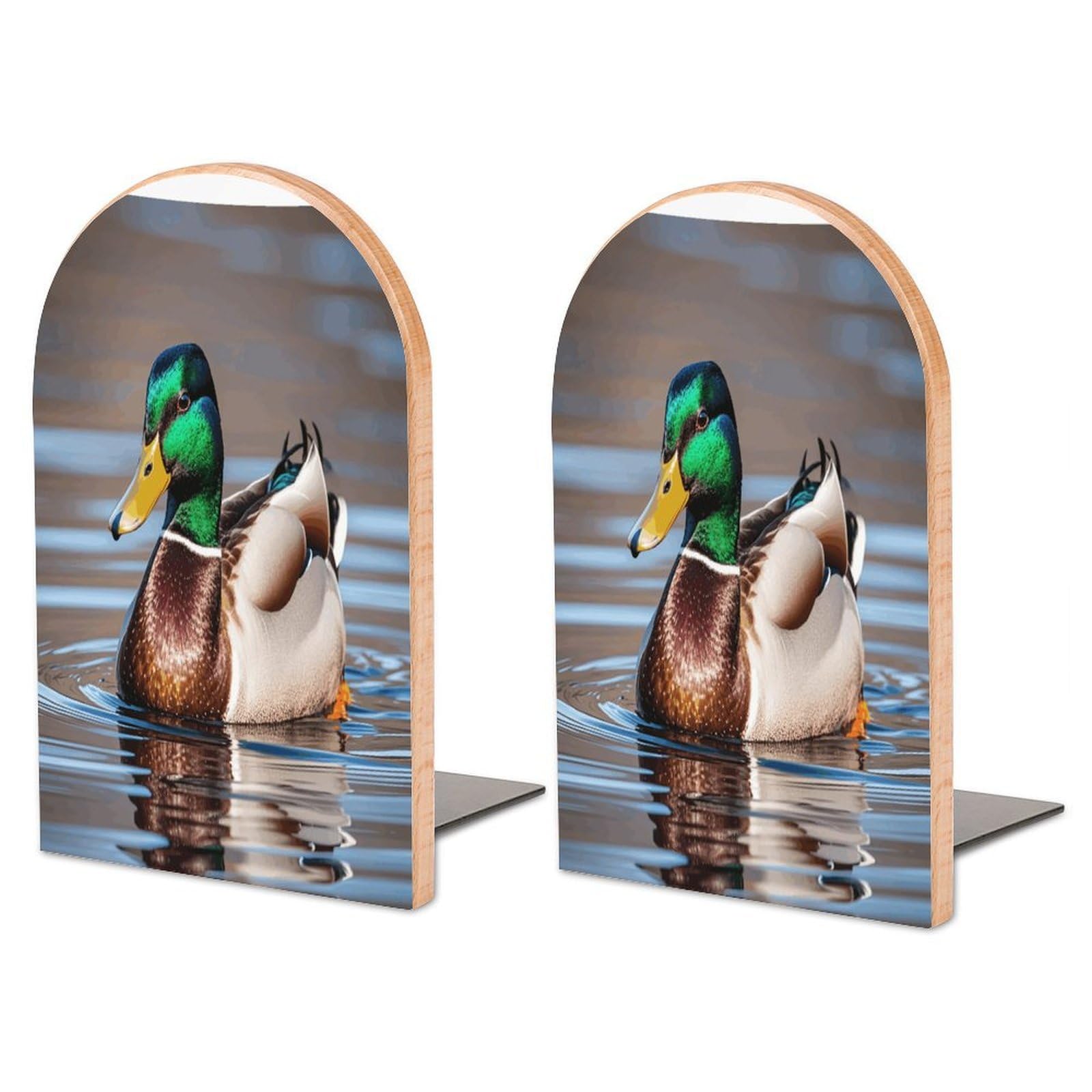 Mallard Duck Wood Bookend for Shelves 1 Pair