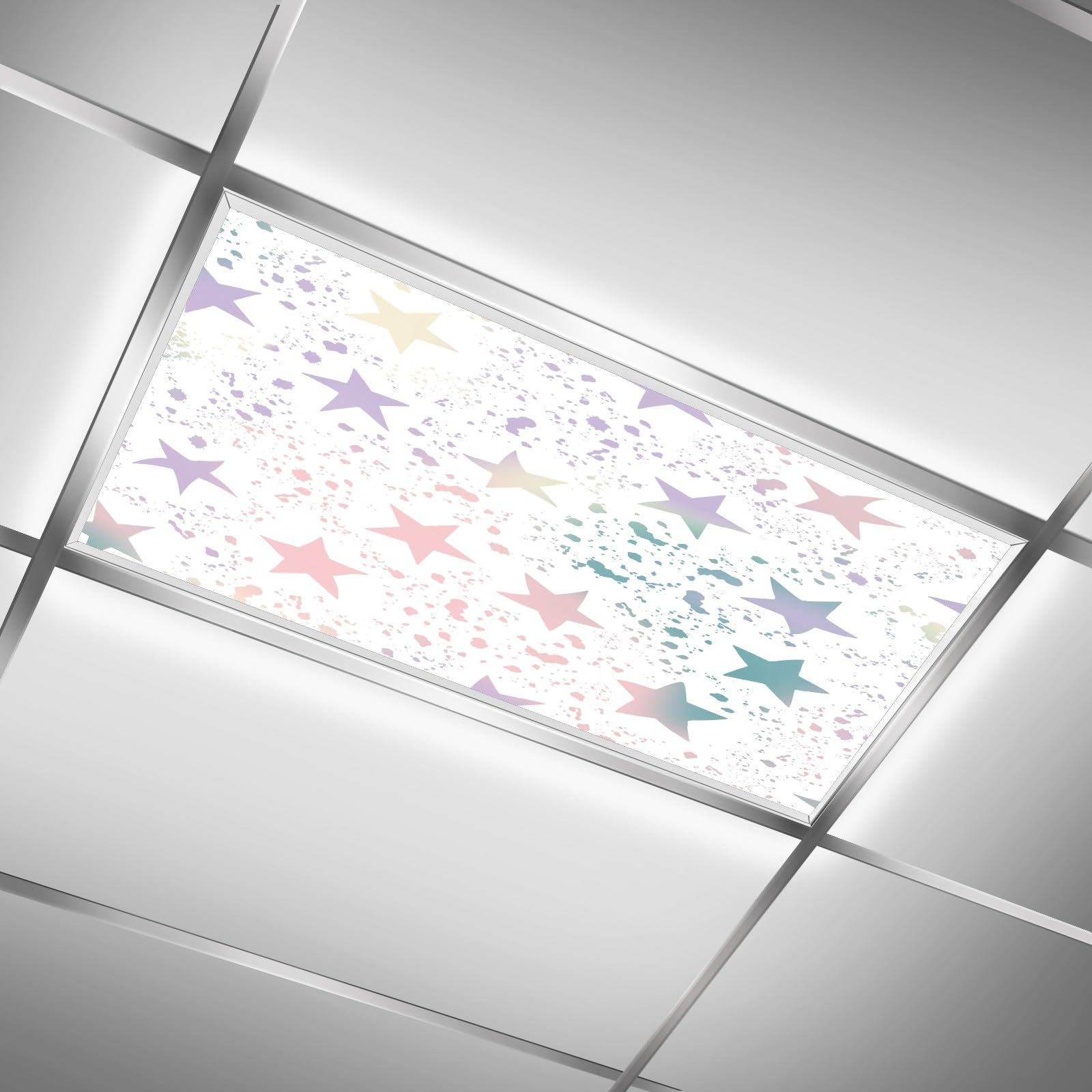 Vigetue Fluorescent Light Covers for Classroom, 2x4 Fixture Color Star Light Filters, Decorative Light Coverings Skylight Film Filter, Eliminate Harsh Glare