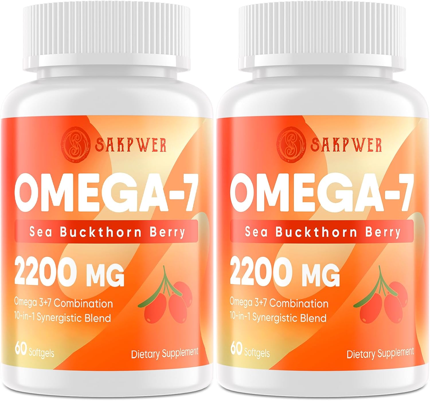 Omega-7 Sea Buckthorn Oil - with Omega-3 EPA/DHA Fish Oil, Cinnamomum, Fenugreek, ALA, Green Tea, Cayenne Pepper, Turmeric, Resveratrol, Black Pepper - Gluten-Free, 2Pack