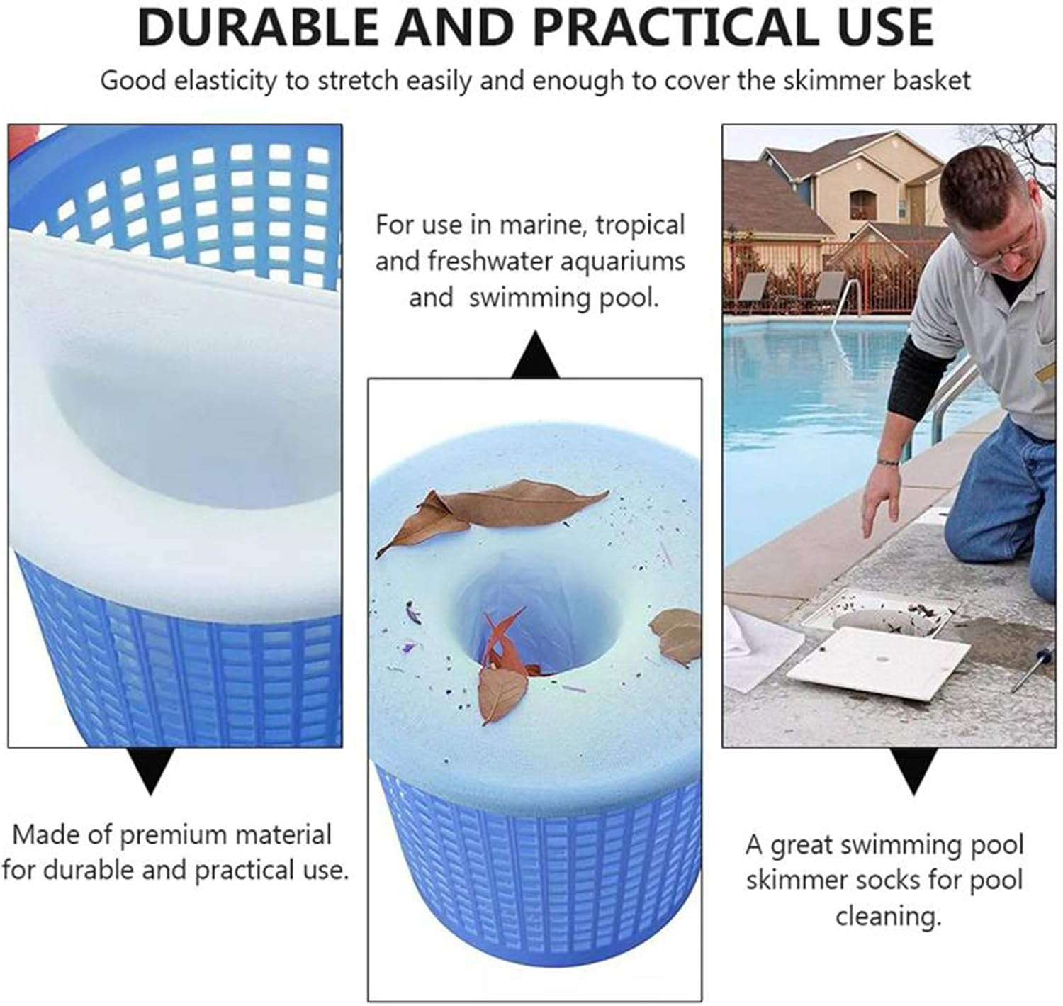 Pool Skimmer Socks Reusable Effective Pool Filter Basket Socks to Save Pumps, Filters, Baskets and Skimmers- The Ideal Sock/Net/Saver to Protect Your Inground or Above Ground Pool (50PCS)