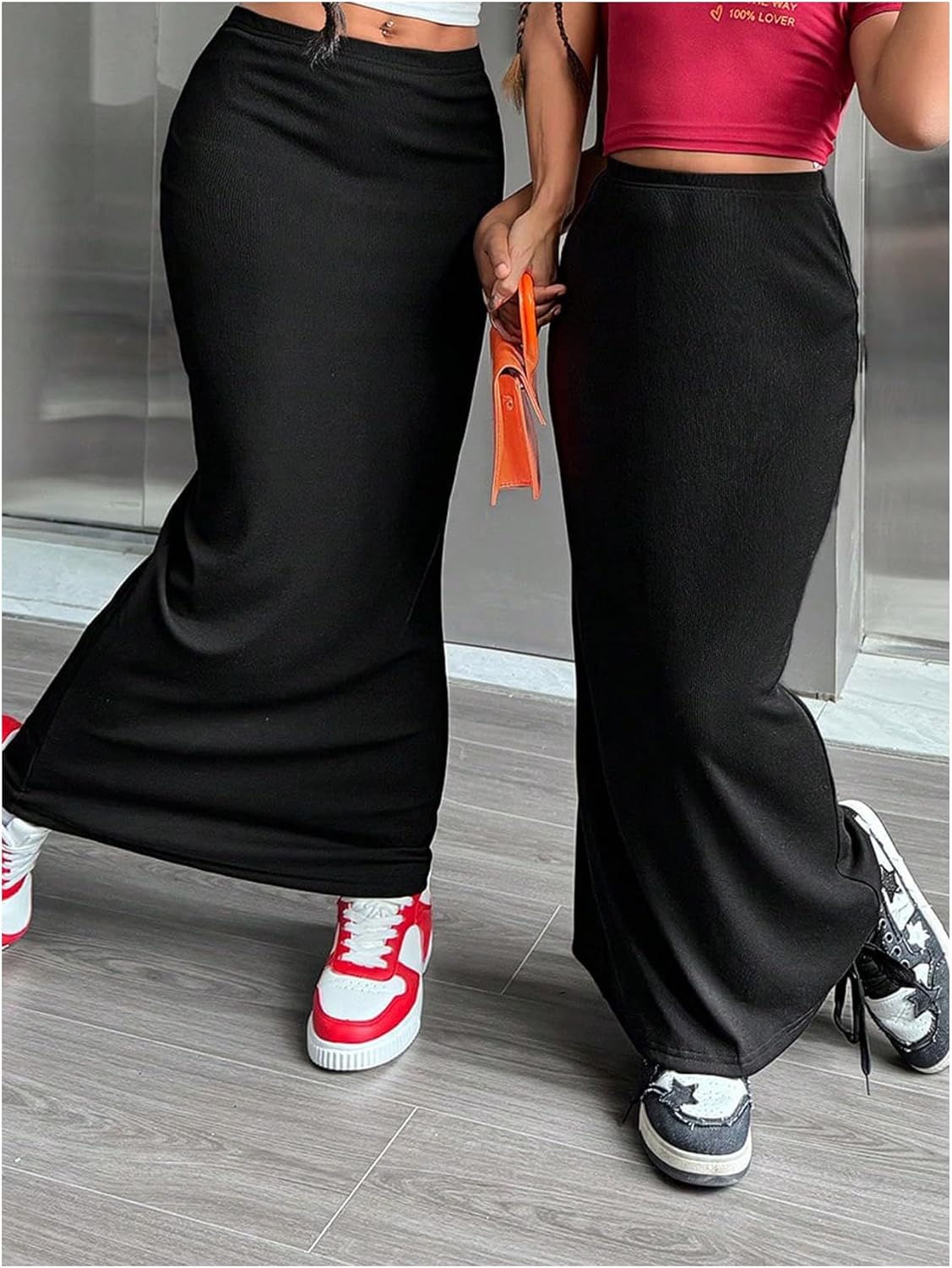 OYOANGLE Girl's Elastic High Waist Maxi Pencil Skirt Split Back Bodycon Knitted Long Skirts - Image 6