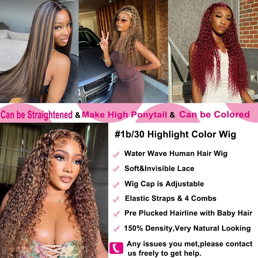 Super idol Omber Highlight Deep Wave Lace Front Wigs Human Hair Brazilian Lace Closure Wigs 4×4 Ombre Human Hair Wig P1B/30 Free Part Human Hair Wig for Black Women (26 Inch, 1B/30 Highlight Wig)