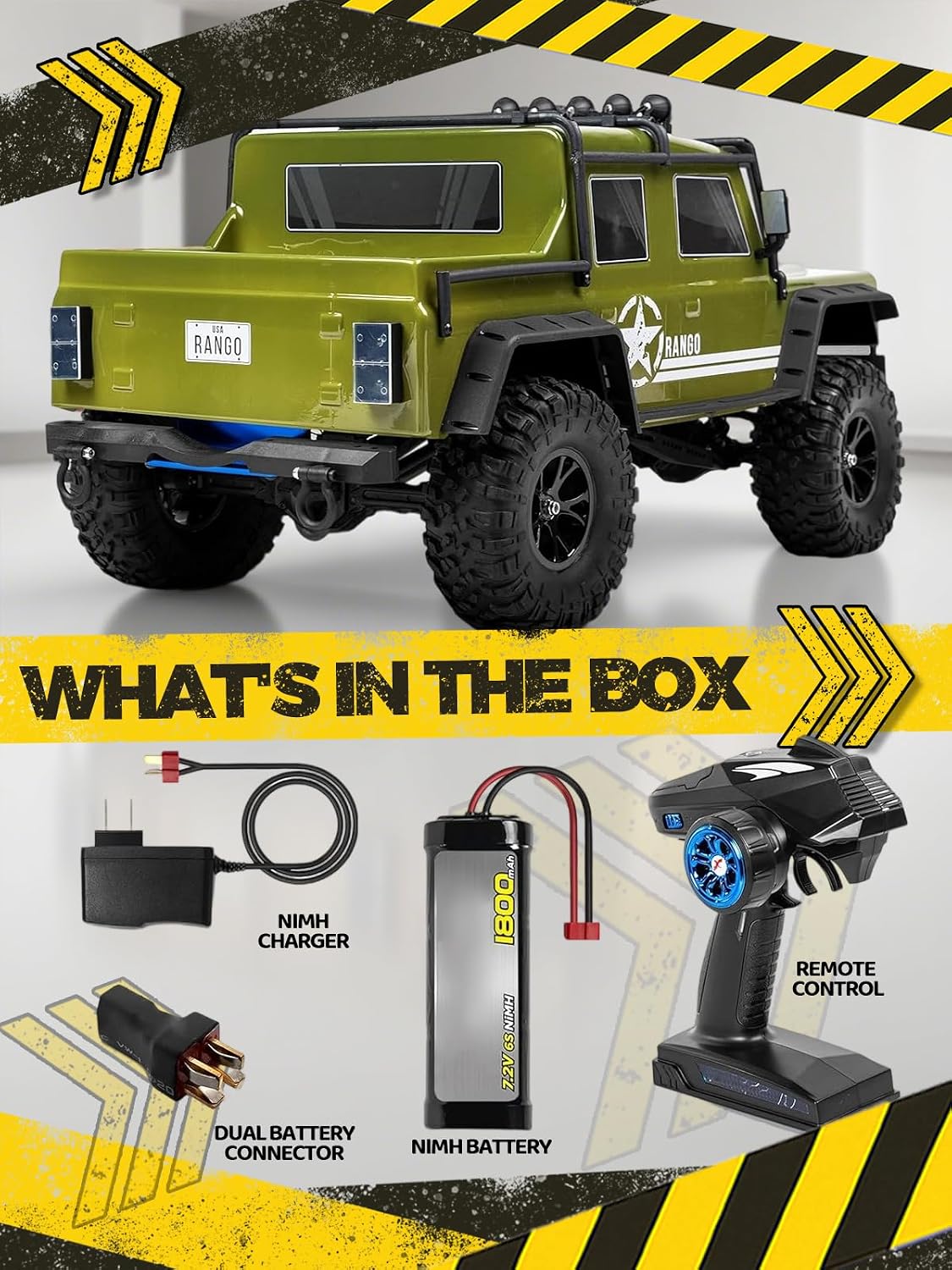 1:8 RC Cars for Adults – 4x4 Remote Control Car, Rugged Brushed Motor Electric Off-Road RC Rock Crawler with 2-Speed Transmission, Army Green All-Terrain RC Trucks, Ready-to-Run RTR Set