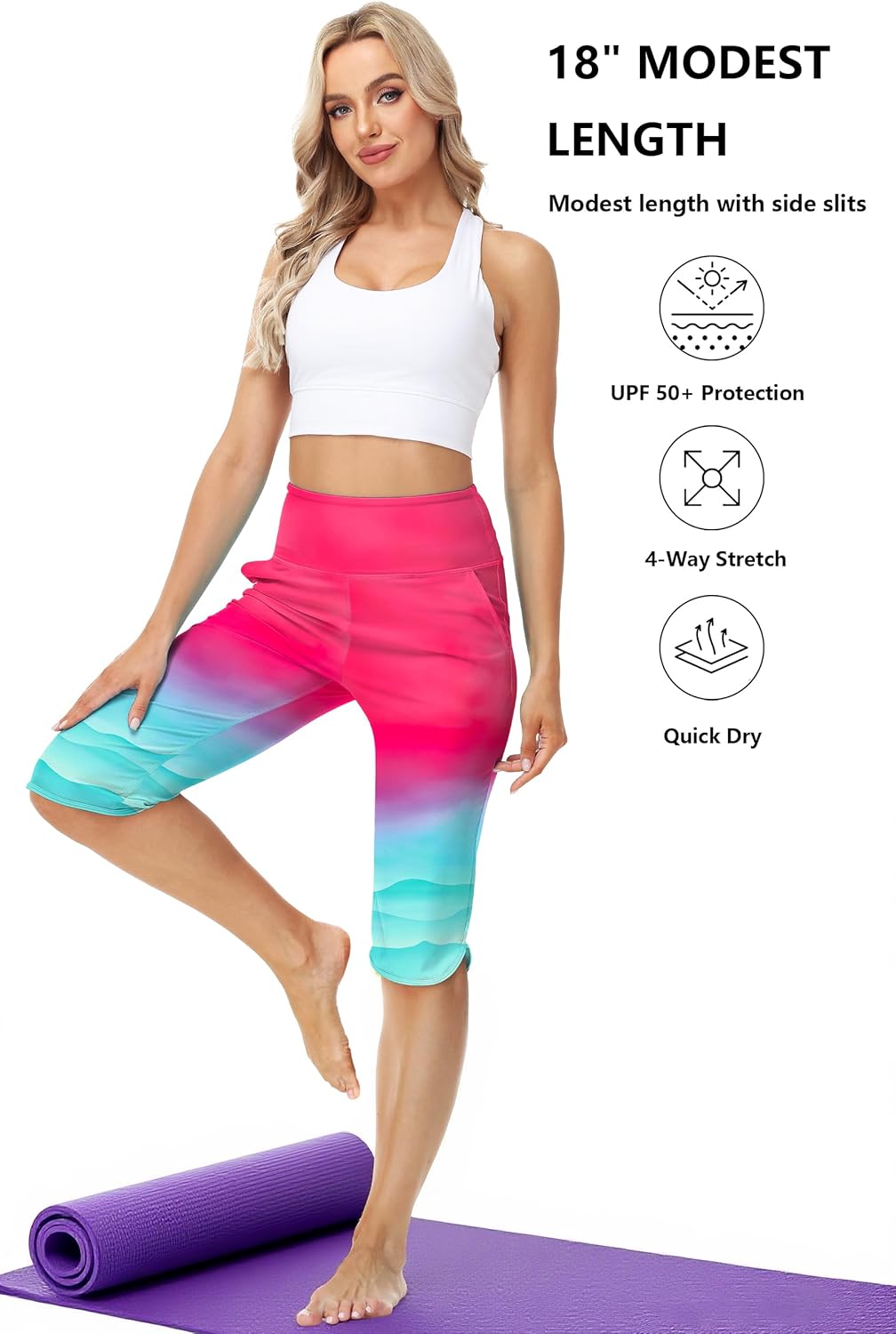 AOBUTE Womens Swim Capris Pant Sun Protection High Waisted Swimming Leggings with Pockets (No Lining) - Image 5