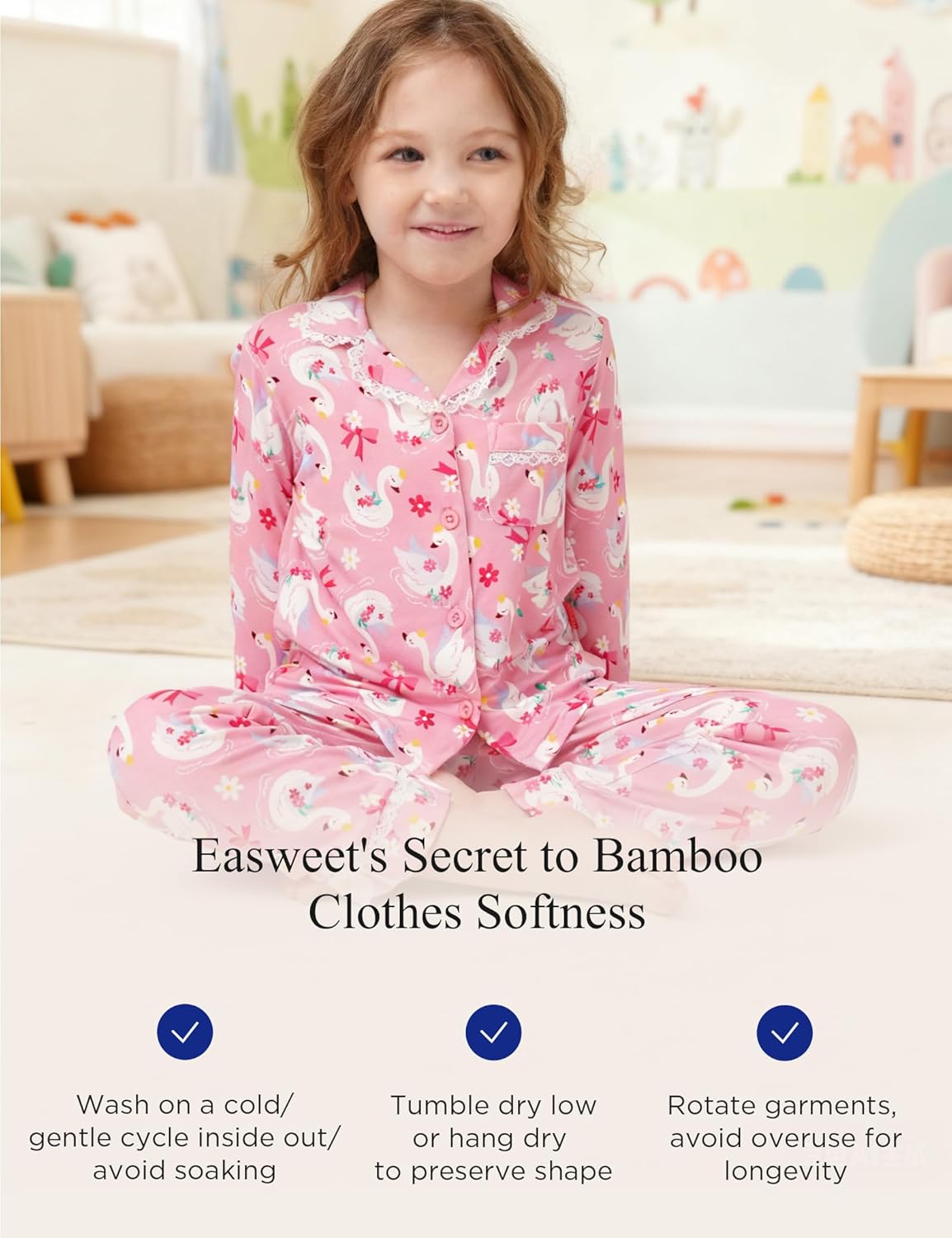 Toddler Girls' Bamboo Viscose Sleepwear Long Sleeve Button Down Girls' Pajama Sets - Image 5